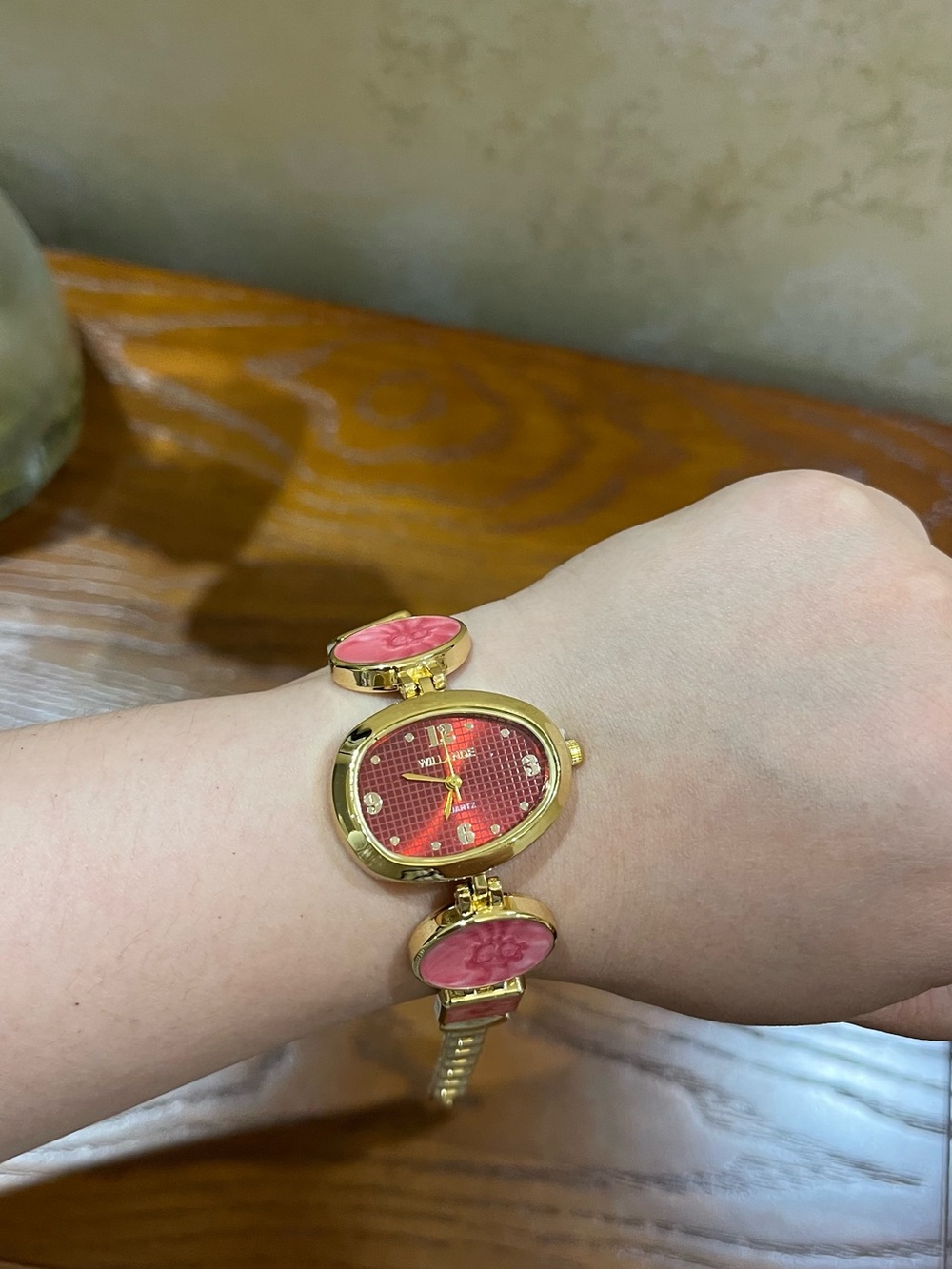 Gold-Tone Pink Dial Ladies Bracelet Watch - battery included